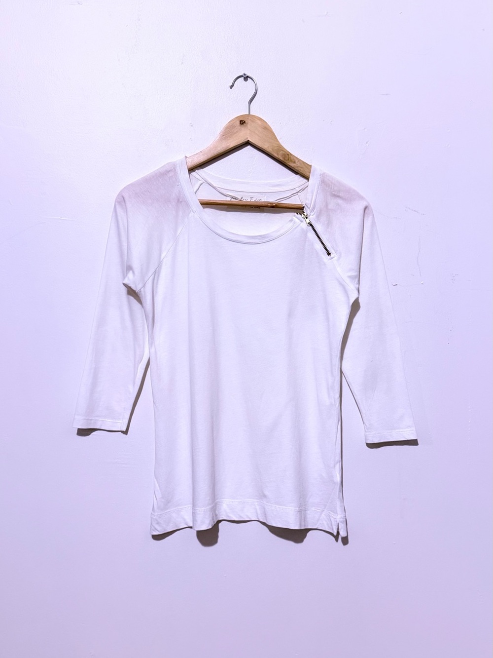Women's White 3/4 Sleeve Zip-Neck Tee